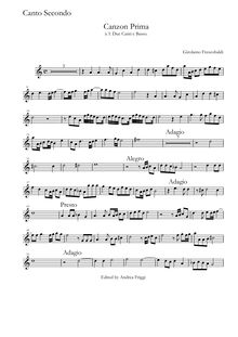 Partition Canto secondo, Canzon Prima à 3 Due Canti e Basso, Frescobaldi, Girolamo