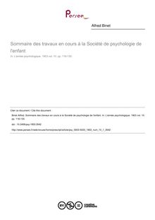 Sommaire des travaux en cours à la Société de psychologie de l enfant - article ; n°1 ; vol.10, pg 116-130
