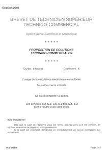 Proposition de solutions technico - commerciales 2001 Génie électrique et mécanique BTS Technico-commercial