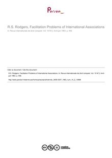 R.S. Rodgers, Facilitation Problems of International Associations - note biblio ; n°2 ; vol.15, pg 456-456