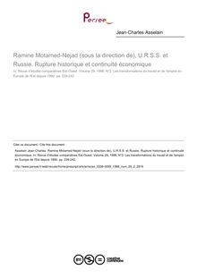 Ramine Motamed-Nejad (sous la direction de), U.R.S.S. et Russie. Rupture historique et continuité économique  ; n°2 ; vol.29, pg 239-242