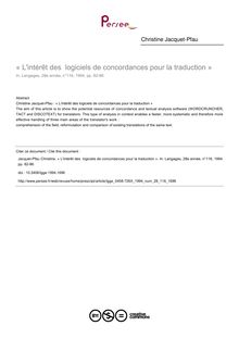 « L intérêt des  logiciels de concordances pour la traduction » - article ; n°116 ; vol.28, pg 82-86
