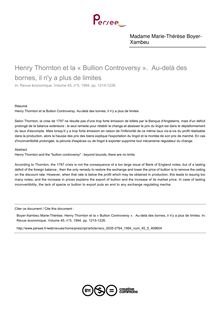 Henry Thornton et la « Bullion Controversy ».  Au-delà des bornes, il n y a plus de limites - article ; n°5 ; vol.45, pg 1215-1226