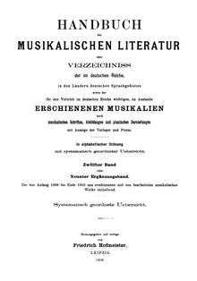 Partition Systematic Listing, Handbuch der musikalischen Litteratur