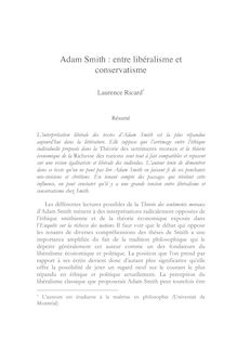 Adam Smith : entre libéralisme et conservatisme