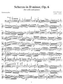 Partition de violoncelle (monochrome), Scherzo, Op.6, Klengel, Julius