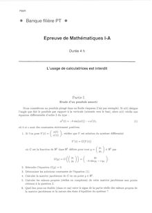 Mathématiques A 2004 Classe Prepa PT Banque Filière PT