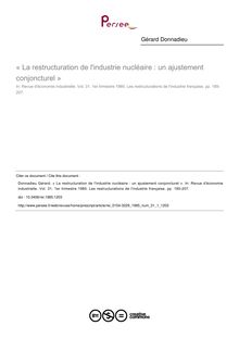 « La restructuration de l industrie nucléaire : un ajustement conjoncturel » - article ; n°1 ; vol.31, pg 185-207