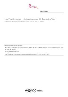 Les Tsa Khmu (en collaboration avec M. Tran-vân-Chu) - article ; n°1 ; vol.27, pg 169-222
