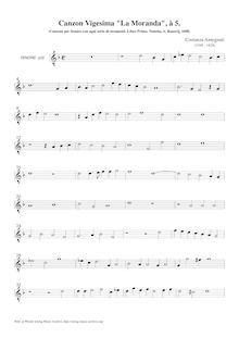 Partition ténor , partie (octave teble clef), Canzon Vigesima  La Moranda à 5 
