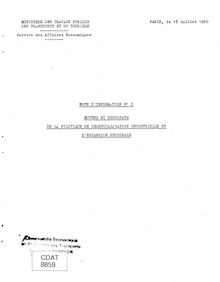 Moyens et résultats de la politique de décentralisation industrielle et d expansion régionale - Note d information n°1 - juillet 1960