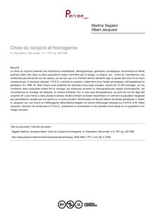 Choix du conjoint et homogamie - article ; n°3 ; vol.26, pg 487-498