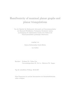 Hamiltonicity of maximal planar graphs and planar triangulations [Elektronische Ressource] / vorgelegt von Guido Helden