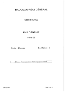 Sujet du bac ES 2009: Philosophie