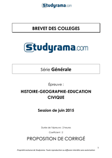 Corrigé BREVET 2015 Histoire - Géographie - Education Civique