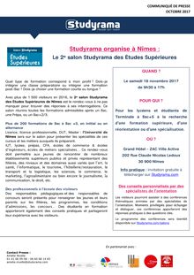 Studyrama organise le 2e salon des Études Supérieures à Nîmes, le 18 novembre 2017