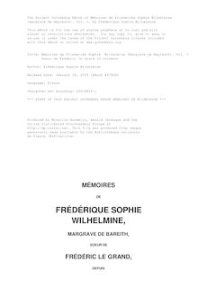 Mémoires de Frédérique Sophie Wilhelmine de Prusse, margrave de Bareith. Vol. I