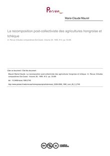 La recomposition post-collectiviste des agricultures hongroise et tchèque - article ; n°3 ; vol.26, pg 53-89