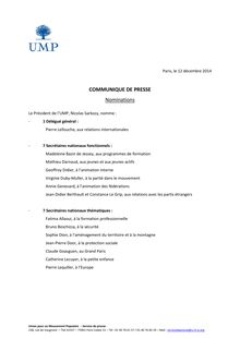 UMP : les nominations de Nicolas Sarkozy - 12 décembre 2014
