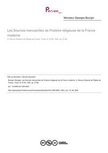 Les Sources manuscrites de l histoire religieuse de la France moderne - article ; n°46 ; vol.10, pg 27-66