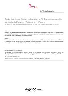 Étude des plis de flexion de la main : le Pli Transverse chez les habitants de Plozévet (Finistère sud, France). - article ; n°1 ; vol.10, pg 103-118