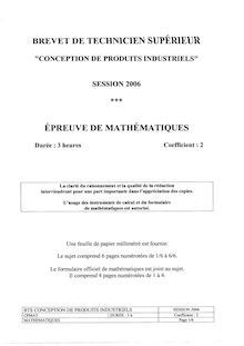 Mathématiques 2006 BTS Conception de produits industriels
