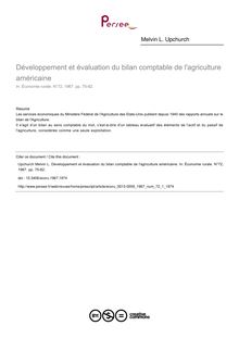 Développement et évaluation du bilan comptable de l agriculture américaine - article ; n°1 ; vol.72, pg 75-82