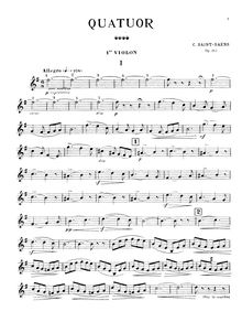 Partition parties complètes, corde quatuor No. 1, E minor, Saint-Saëns, Camille