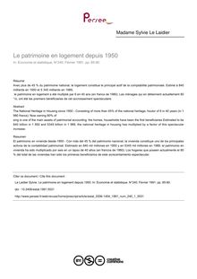 Le patrimoine en logement depuis 1950 - article ; n°1 ; vol.240, pg 85-90