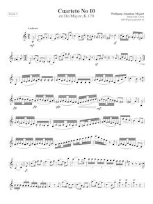 Partition violon I, corde quatuor No.10, C major, Mozart, Wolfgang Amadeus