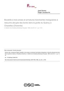 Bouteille à trois anses et armatures tranchantes triangulaires à retouche abrupte des bords dans la grotte du Quéroy à Chazelles (Charente) - article ; n°1 ; vol.83, pg 13-16