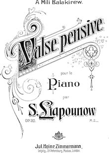 Partition complète, Valse Pensive, Op.20, Lyapunov, Sergey