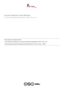 Le prix Erasme à Lévi-Strauss  ; n°1 ; vol.61, pg 277-277
