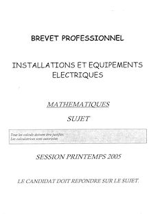 Mathématiques 2005 BP - Installations et équipements électriques