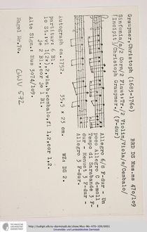 Partition complète et parties, Sinfonia en F major, F major
