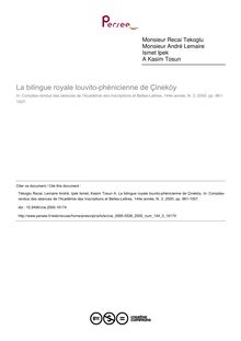 La bilingue royale louvito-phénicienne de Çineköy - article ; n°3 ; vol.144, pg 961-1007