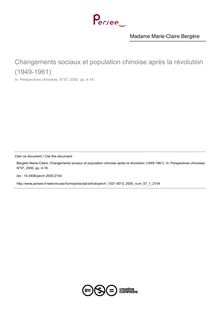 Changements sociaux et population chinoise après la révolution (1949-1961) - article ; n°1 ; vol.57, pg 4-18