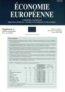 ÉCONOMIE EUROPÉENNE. Supplément A Analyses économiques N° 4-Avril 1999