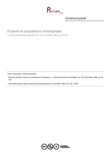 Fusions et acquisitions d entreprises   ; n°1 ; vol.48, pg 92-103