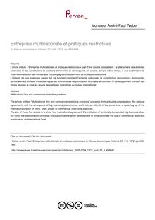 Entreprise multinationale et pratiques restrictives - article ; n°4 ; vol.23, pg 669-694
