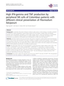 High IFN-gamma and TNF production by peripheral NK cells of Colombian patients with different clinical presentation of Plasmodium falciparum