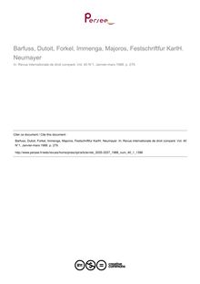 Barfuss, Dutoit, Forkel, Immenga, Majoros, Festschriftfur KarlH. Neumayer - note biblio ; n°1 ; vol.40, pg 279-279