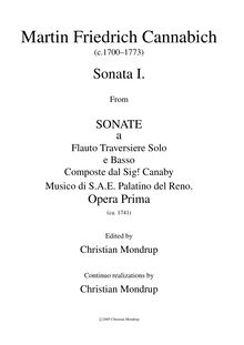 Partition complète (realized continuo), Sonate a Flauto Traversiere Solo e Basso Composte dal Sigr. Canaby Musico di S.A.E. Palatino del Reno.