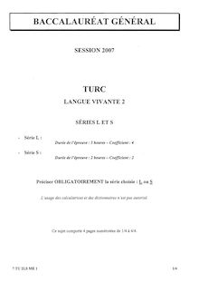 Turc LV2 2007 Scientifique Baccalauréat général