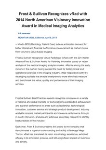 Frost & Sullivan Recognizes vRad with 2014 North American Visionary Innovation Award in Medical Imaging Analytics