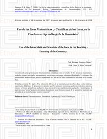 USO DE LAS IDEAS MATEMÁTICAS Y CIENTÍFICAS DE LOS INCAS, EN LA ENSEÑANZA - APRENDIZAJE DE LA GEOMETRÍA (Use of the Ideas Math and Scientists of the Inca, in the Teaching - Learning of the Geometry)