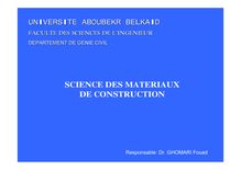 SCIENCE DES MATERIAUX DE CONSTRUCTION - département du génie civil