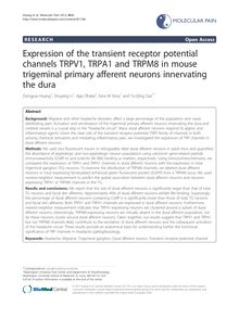 Expression of the transient receptor potential channels TRPV1, TRPA1 and TRPM8 in mouse trigeminal primary afferent neurons innervating the dura