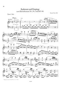 Partition 3 Cadenzas, Piano Concerto No.24, C minor, Mozart, Wolfgang Amadeus