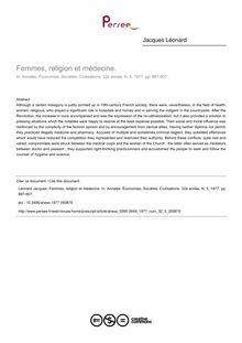 Femmes, religion et médecine.  - article ; n°5 ; vol.32, pg 887-907